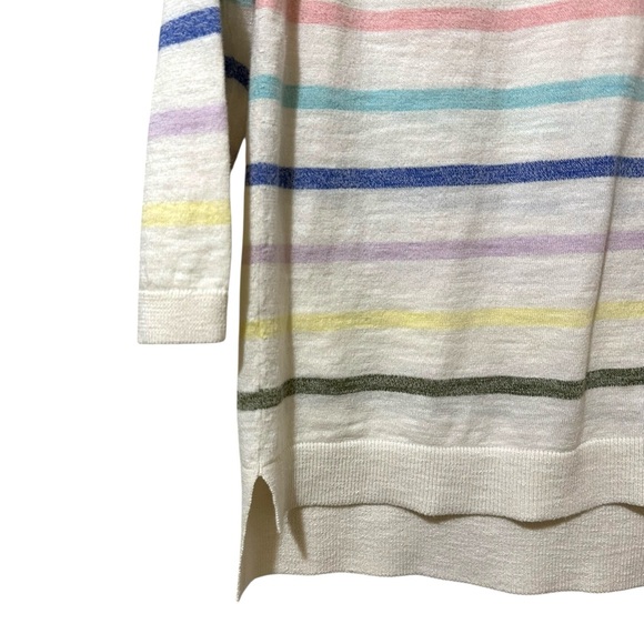 TALBOTS white multi color striped 100% cotton 3/4 sleeve sweater size Small P - Picture 2 of 5